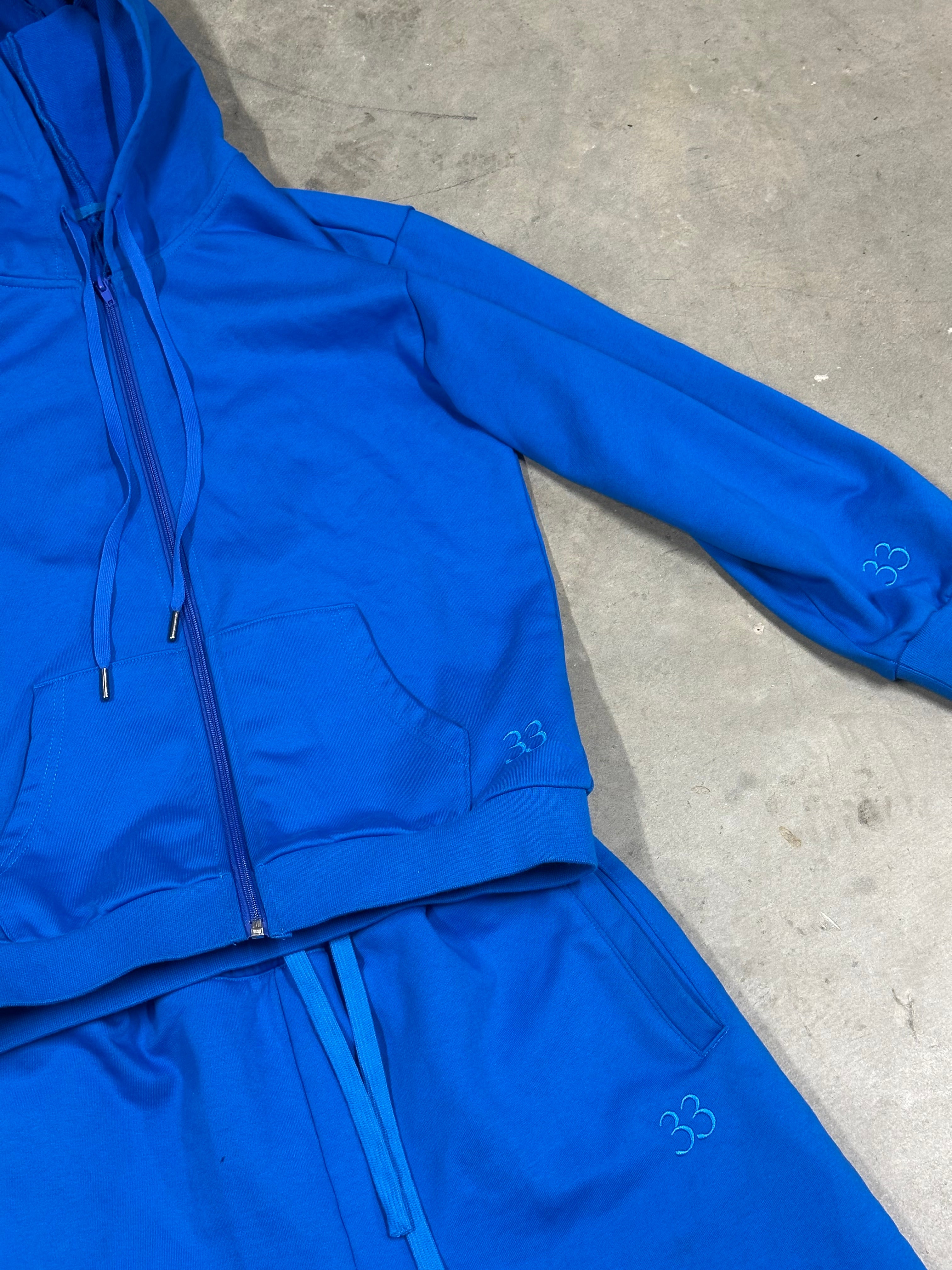 Blue French Terry Zip Up Hoodie