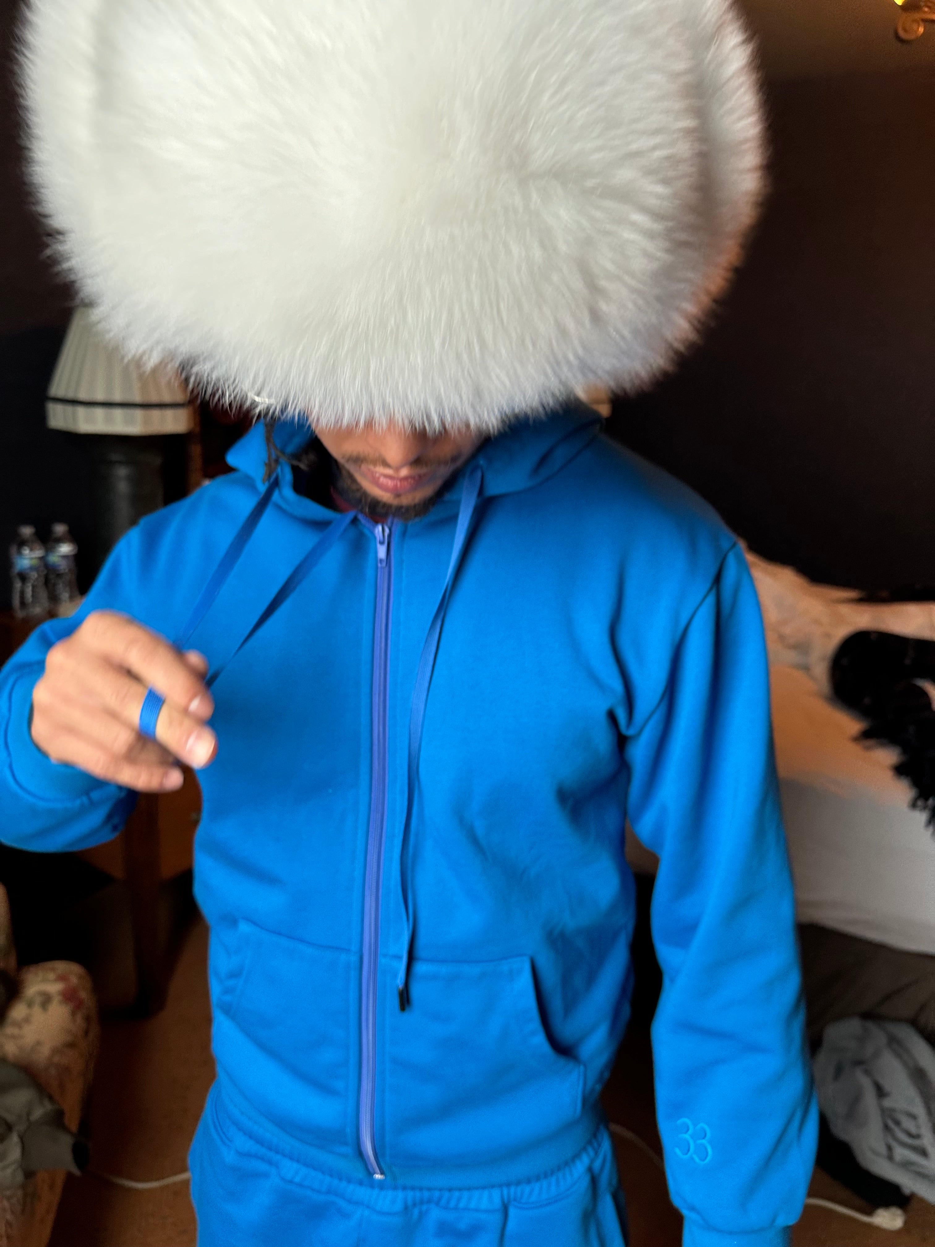 Blue French Terry Zip Up Hoodie