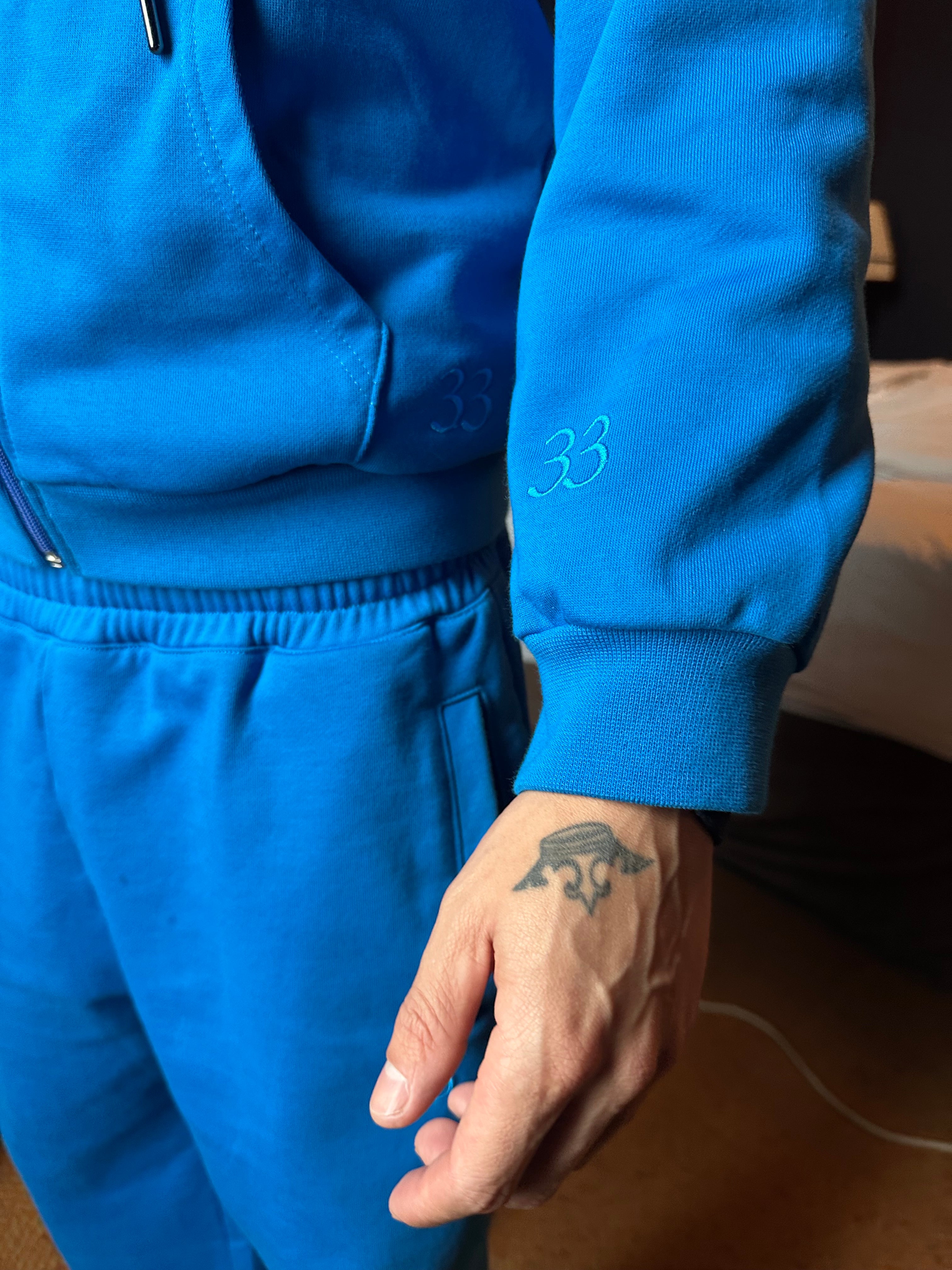 Blue French Terry Zip Up Hoodie