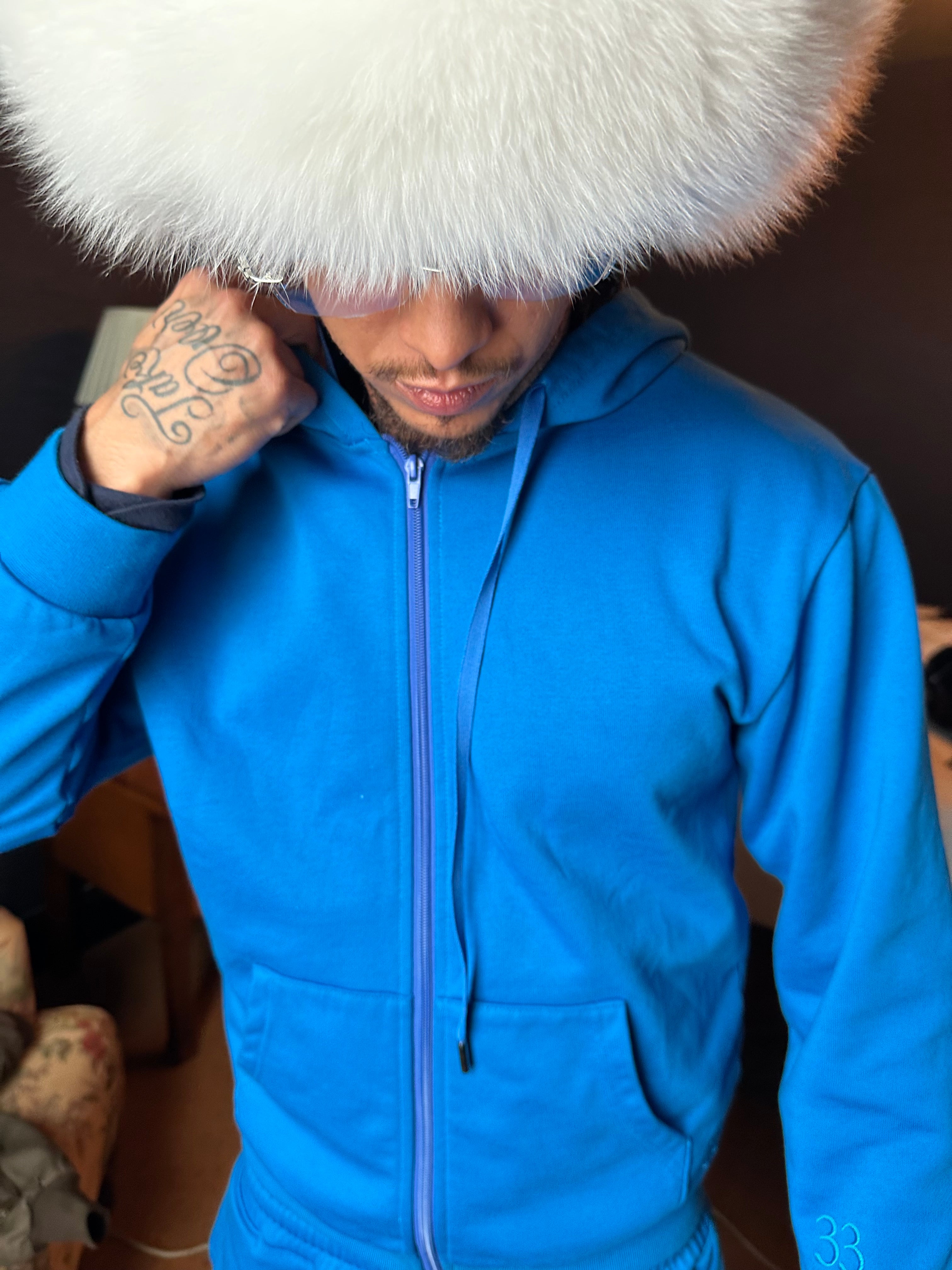Blue French Terry Zip Up Hoodie
