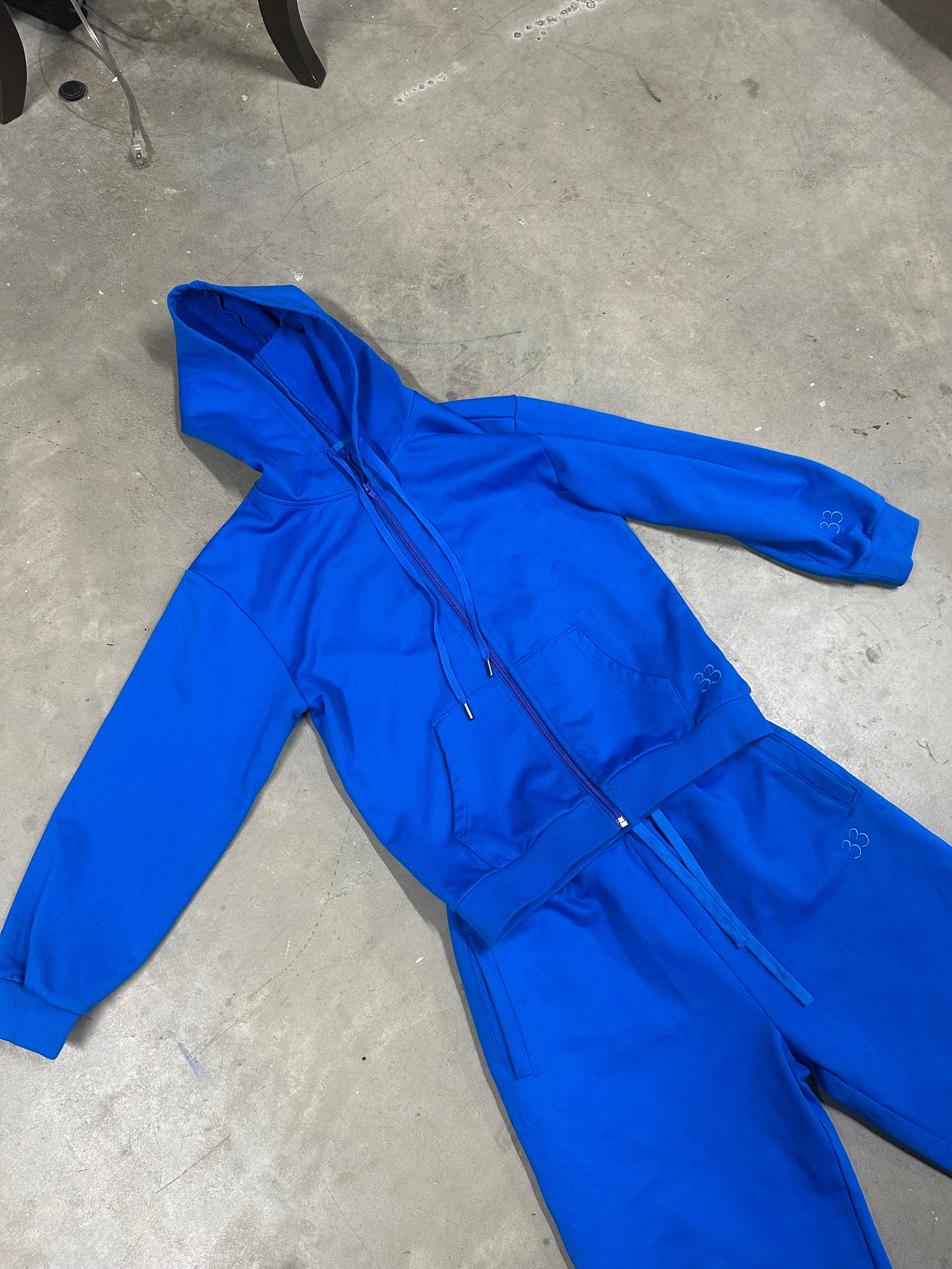 Blue French Terry Zip Up Hoodie